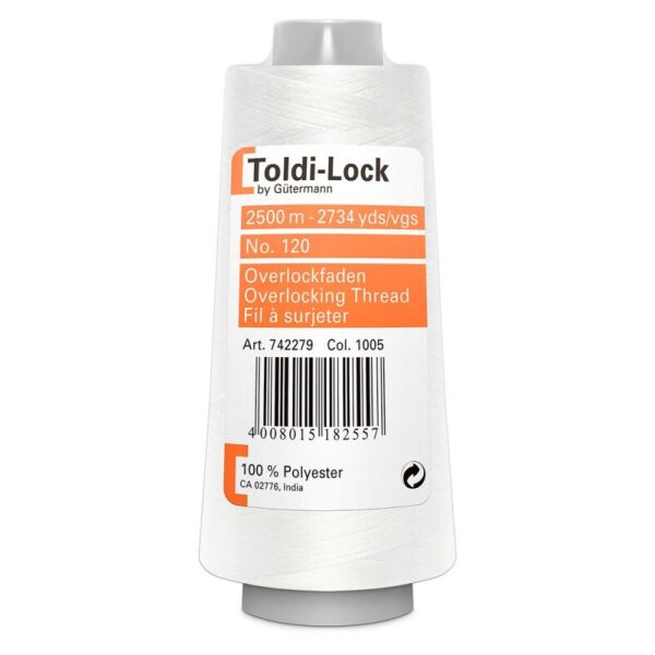 Toldi-Lock hvit overlock tråd 2500m