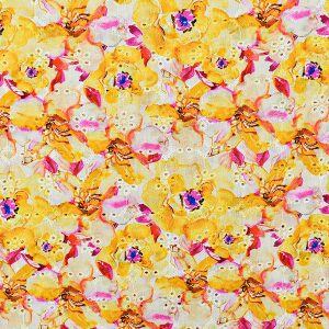 Engelsk broderi, gule blomster, digitaltrykk