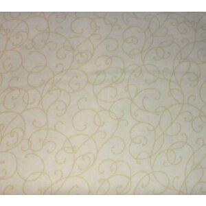 Bredt stoff; snirkler i beige på lysbeige bunn