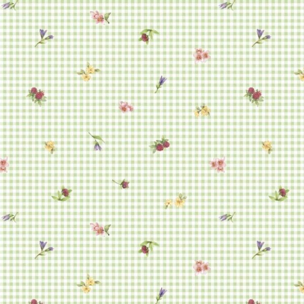 Bunnies and blooms, lysegrønn ruter m/blomster