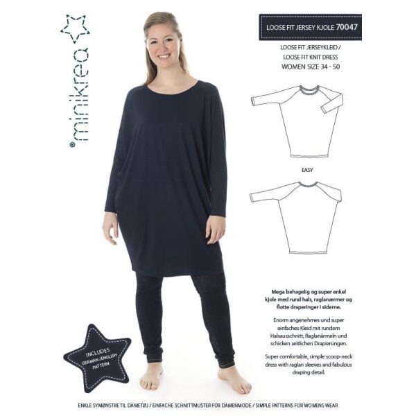 Minikrea 70047 Loose fit jersey kjole Dame 34-50