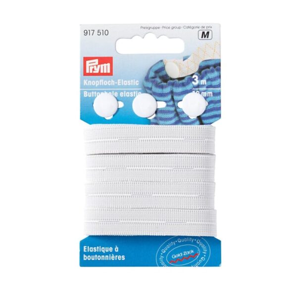 Knapphulls strikk hvit m knapper. 12mm, 3 meter.