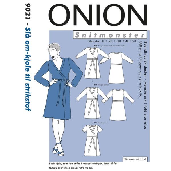 Onion 9021 Slå om-kjole til strikstof, store størrelser