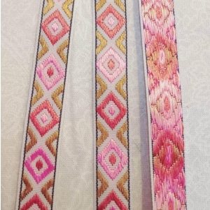 Jacquard bånd rosa/grønn 13mm
