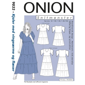 Onion 9033 Kjole med vingerme og rysjer, store størrelser