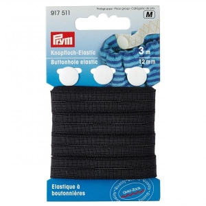 Knapphulls strikk m knapper. 12mm, 3 meter.