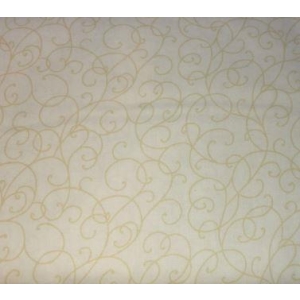 Bredt stoff; snirkler i beige på lysbeige bunn