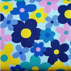 Blomster i blått og turkis, bomull medium tykkelse