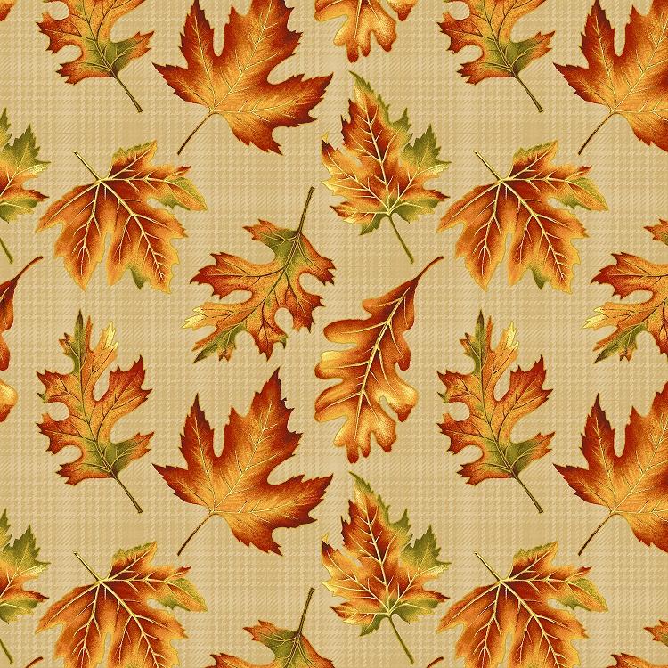 Høstblader m gull på gylden bunn, Autumn Elegance, bit 50 cm