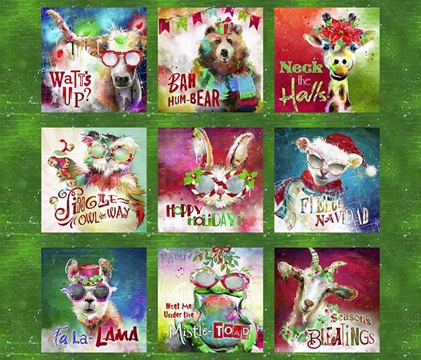 Panel Sassy Holiday, med herlige frekke dyr i julemodus.